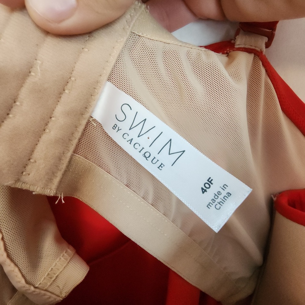 Cacique Bandeau Tankini Womens Size 40F Red Padded Swimwear Underwire Plus *Flaw - Picture 6 of 13